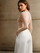 Anewsta Round-Neck Long Sleeve Casual Bodysuit With 3D Floral Decoration